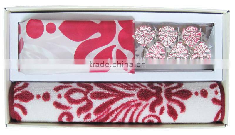 leaf pattern design peva shower curtain with 12 resin hooks