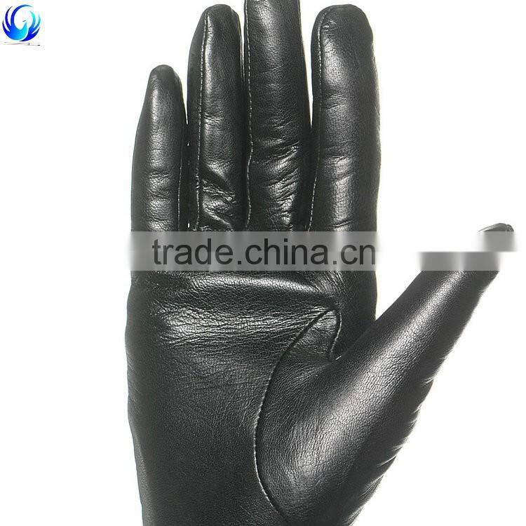 Fashion new style ladies wool lined long black sheepskin leather gloves