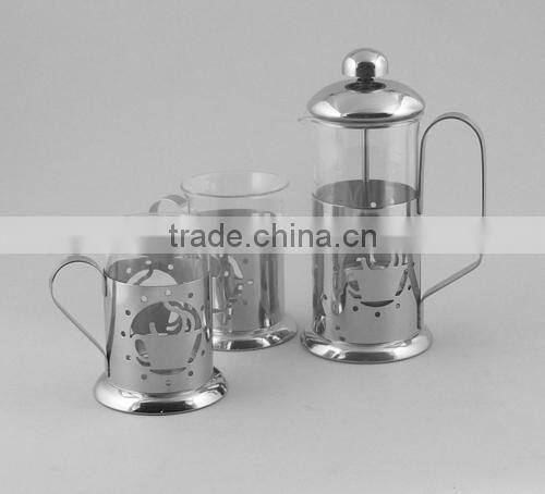 French press set glass and stainless steel tea coffee maker