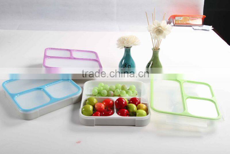 Square 3 compartment plastic lunch box keep food hot for school