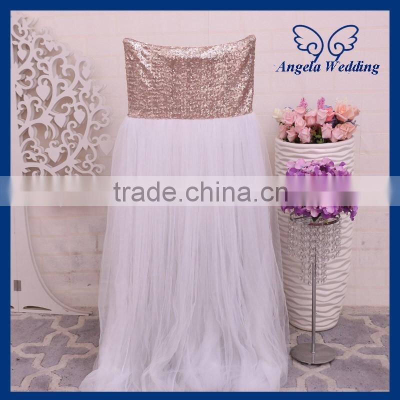 CH019HB Hot sale fancy wedding ruffled cheap tutu ivory tulle chair covers with lace