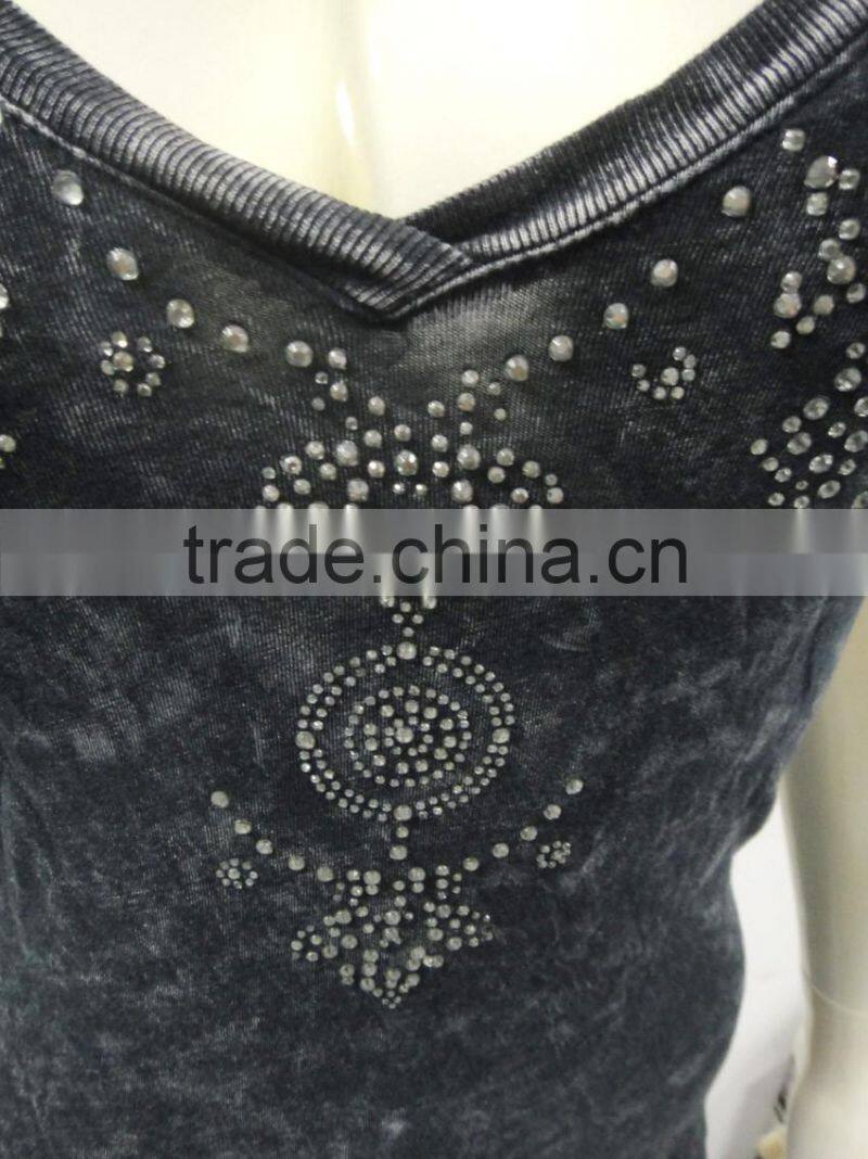 back pieced stone washed long T-shirt