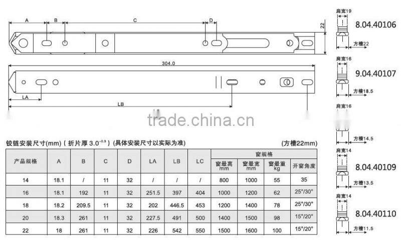 Friction Stay Hinge stay opening top hinge for UPVC / Aluminium Casement or Top Hung window sus304 stainless steel hinge