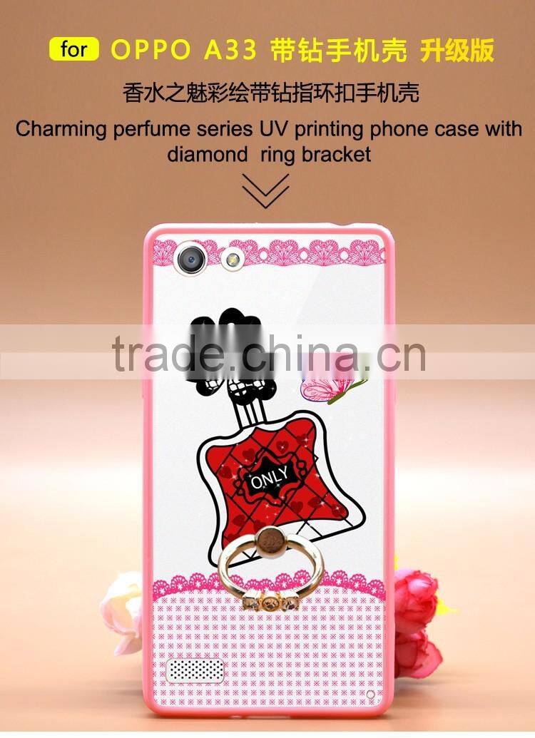 Newest Fashion Perfume TPU+PC 2-in-1 Hybrid Pattern Painting Phone Case With Ring Bracket For Oppo A33