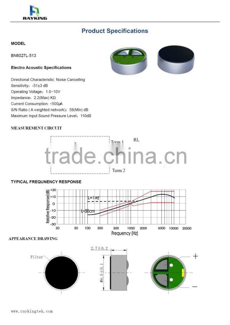 6mmx2.7mm noise cancelling lapel microphone