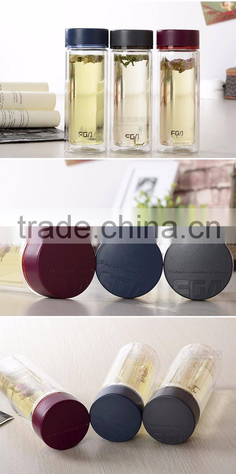 2016 Popular Low Price Eco-Friendly Double Wall Portable Custom-Made Insulated White Small Water Glass Bottle