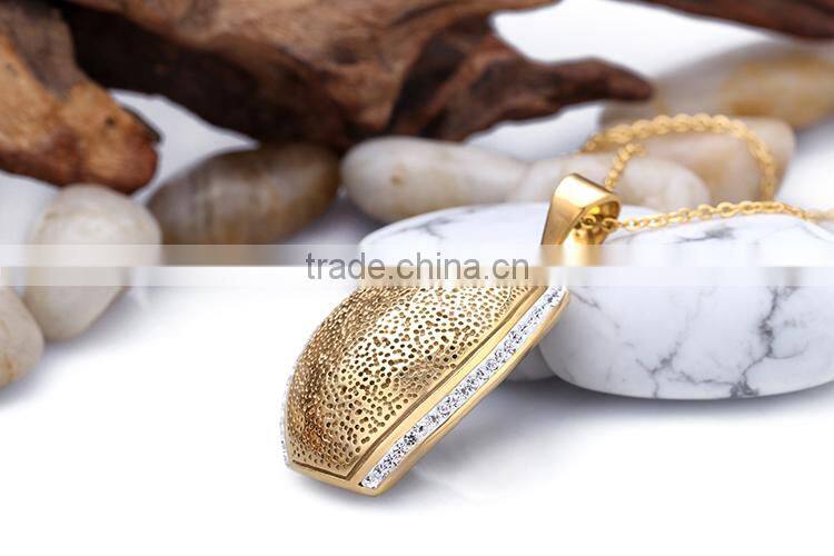 Stainless steel unique crystal design gold plated pendant