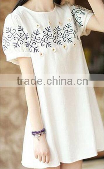 Hot sale cotton and linen white embroidery pregnant women dress, materinity clothes