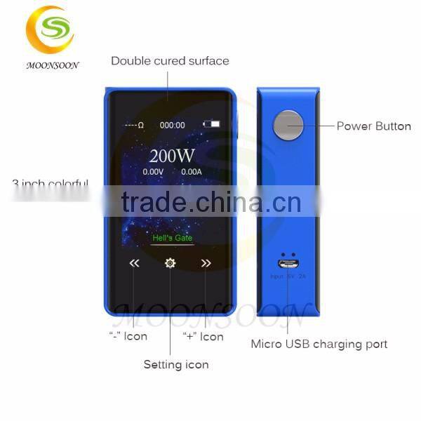 2016 the newets hells gate touch screen2*18650 external batteries 200w tc box mod vs halls gate 75w screen box mod