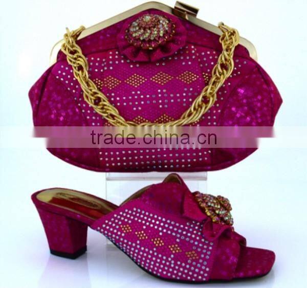 Italian leather hand bag mix middle heel women sandals shoes and bag set