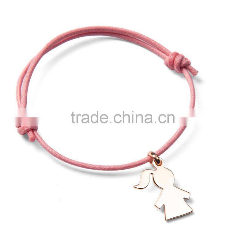 Handmade Custom Stainless Steel Girl and Boy Wax Cord Bracelet