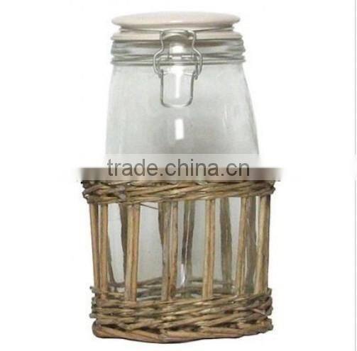 Natural Wicker Basket w/ Glass Flower Vase, Set of 2