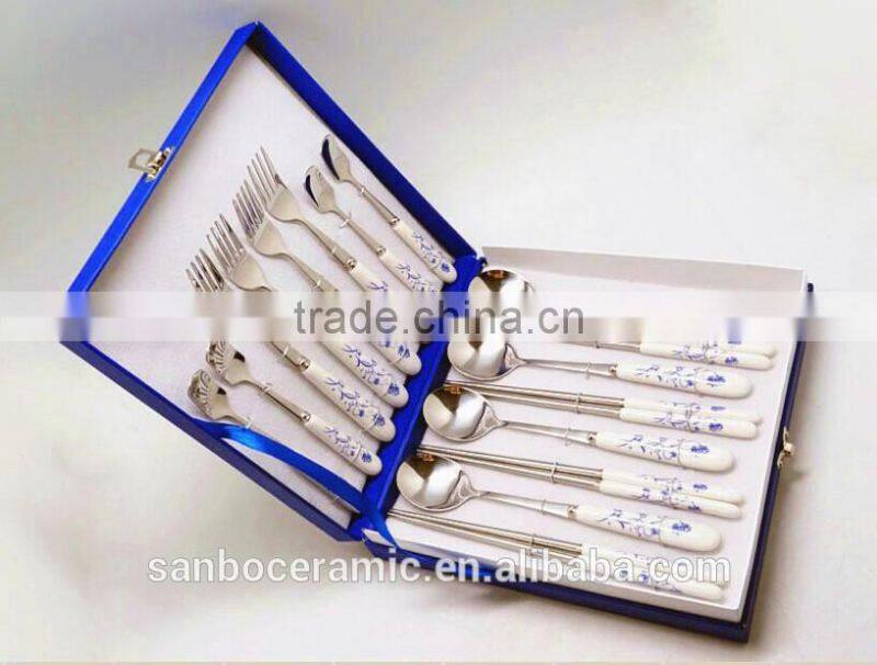 cutlery set stainless steel, ice cream spoon with porcelain handle, kroean style cutlery set with promotion gift box