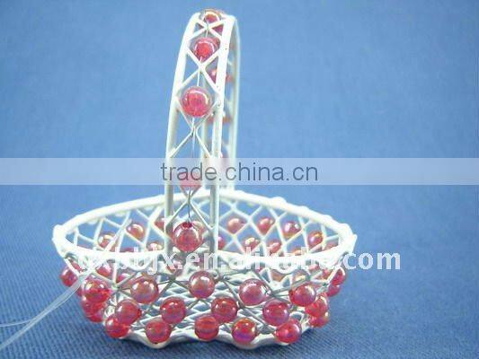 Heart shaped/Hexagonal wire decoration with red pearl small hanging gift basket
