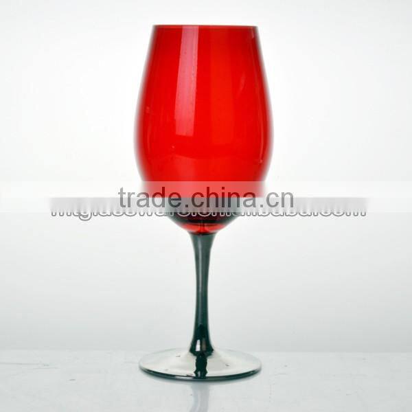 color red wine glass with silver stem and base