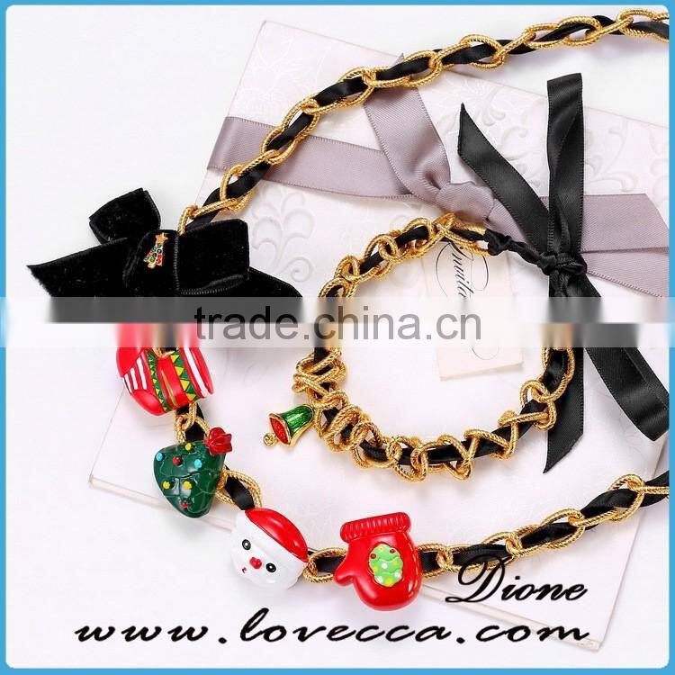Black ribbon bow tied girl's love handmade DIY Christmas theme bracelets