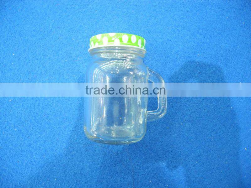 beverage use 120ml glass mason jar with smooth surface and handle