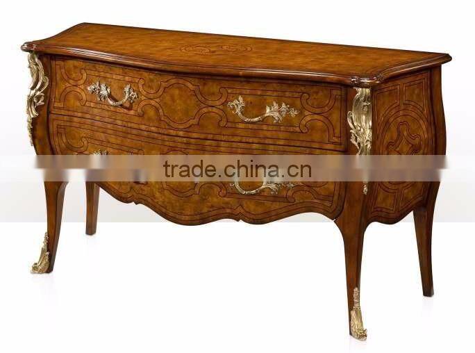 Exquisite Handmade French Versaille Solid Wood Bombe Chest Painted with Brown Lacquer and with Golden Brass Decor BF12-04254a