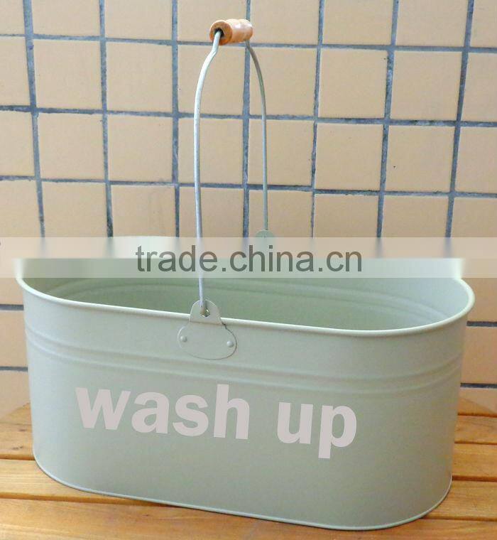 metal Laundry Box with wire handle and wooden block
