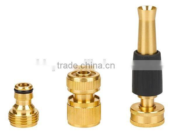 Brass hose nozzle set with 4" straight brass spray nozzle and 1/2" brass quick connector for garden