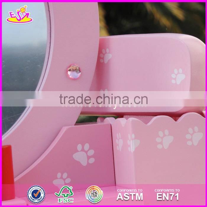 2017 New design lovely pink girls wooden toy dressing table W08H077