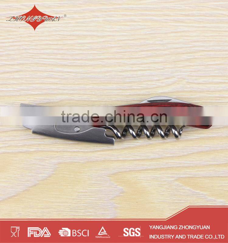 Stainless steel wine cork bottle opener stand wiht wood handle