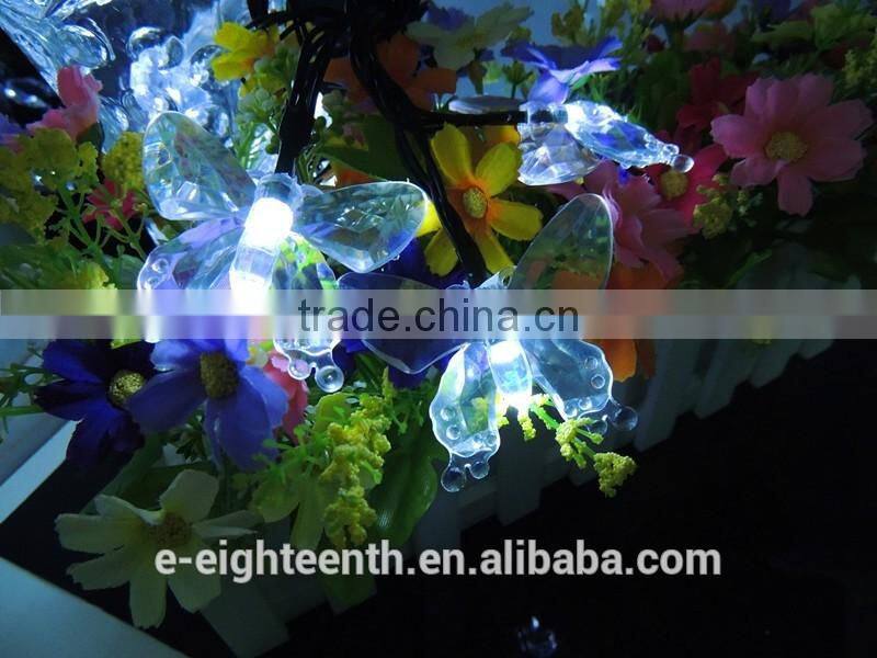 2016 hot Multicolor 4.8m 20 Led butterfly shaped Solar Fairy Outdoor Garden String Lights for Chrismas
