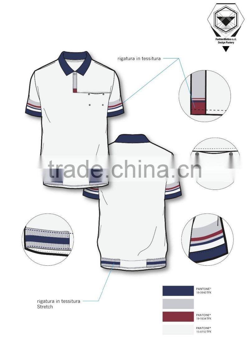 Italy design fashion polo shirt with bottom hem rib