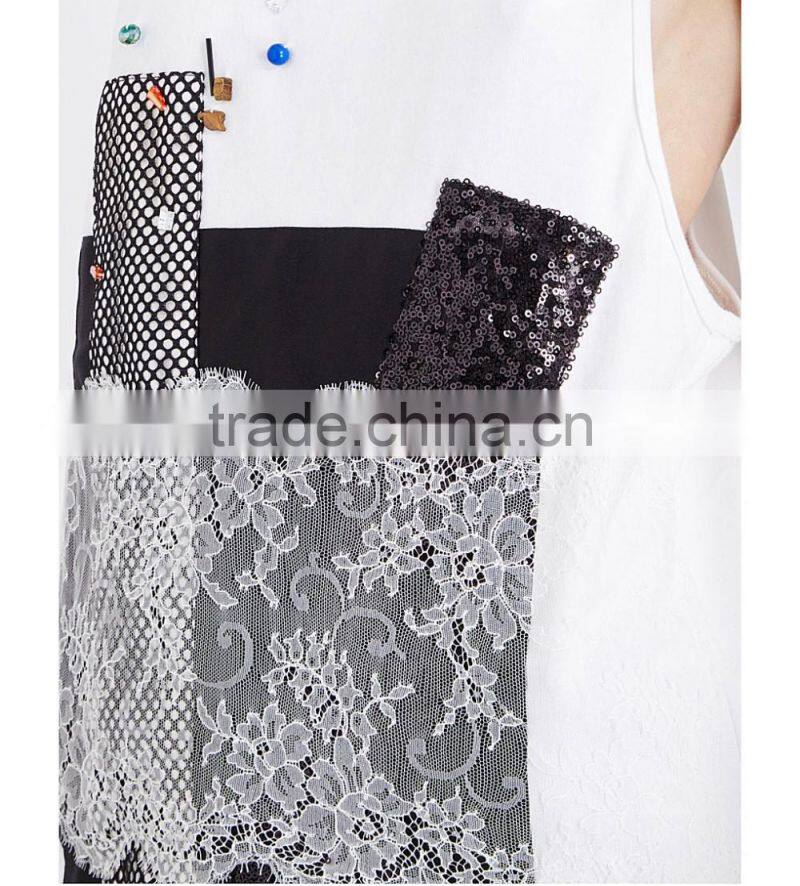 Wholesale Women Round Neck Sleeveless Embellished Straight Hem Jersey Tank Top(DQE0166T)