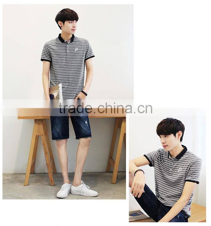 SZXX New Custom Slim Fit Grey Cotton Men Stripe Polo Shirt