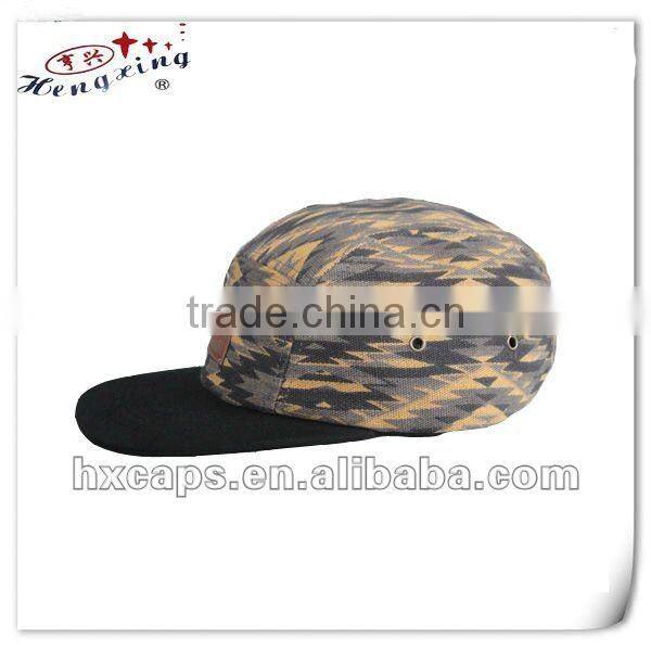 Custom printed flat brim 5 panel hat aztec print hat