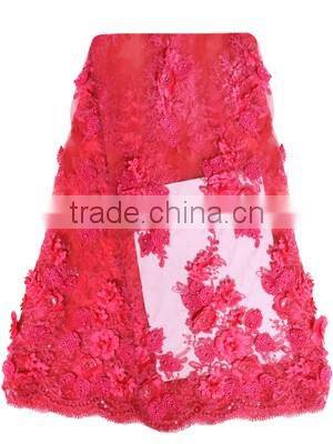 Hot Design Bestway 3d Flower French Tulle Lace Fabric With Beads And Stones For Party Dress FL0167
