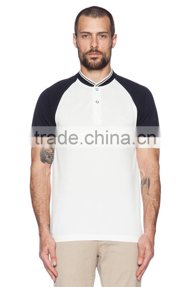 White and black blank polo shirts no collar raglan sleeve polo shirt