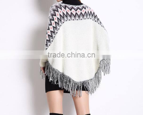 zigzag pattern fringed new deisgn women poncho sweater