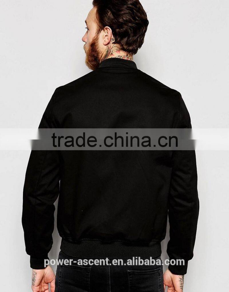 2016 Men's Bomber Jacket With Nylon Sleeve Pocket In Black