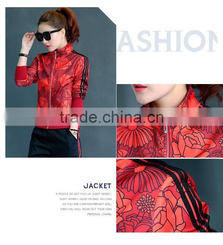 Latest Design Fashion Tops tracksuit Full zip Wholesale Women Printing tracksuit custom