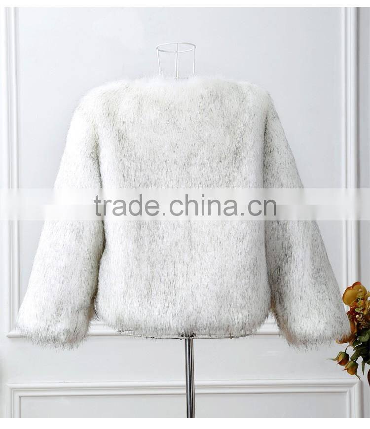 New Women's Faux Fox Fur Beige Gradual Color Black / Coffee Tip Jacket Coat Long Hairy Shaggy Outwear Autumn Winter Tops