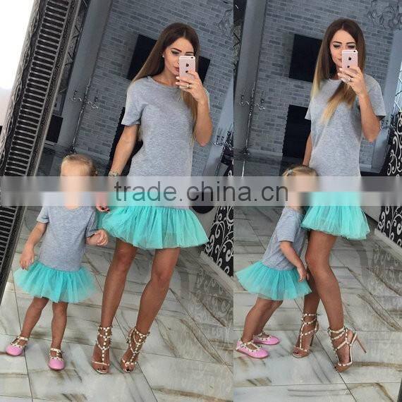 Pink And Mint Dress Women Family Matching Clothing Mother And Child Dress