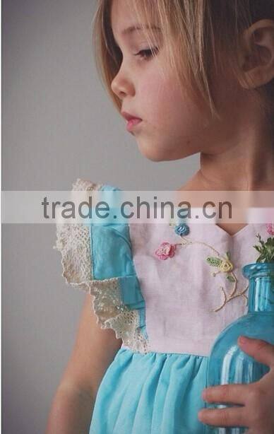 Little Girls Aqua Blue Cotton Dress Sister Vintage Lace Crochet Well Dressed Wolk Remake