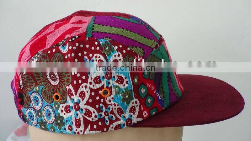 Custom cheap novelty hats floral 5 panel hat