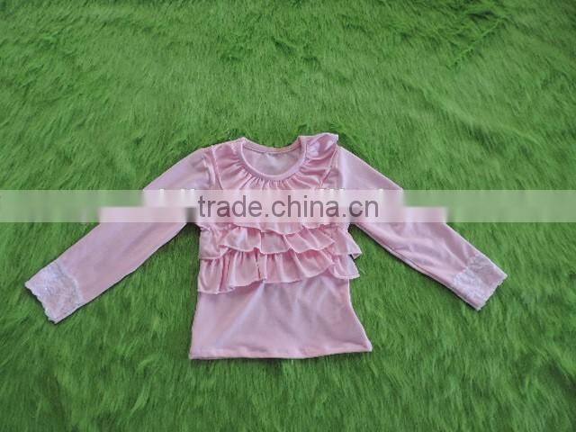 2017 Spring Baby Girls Long Sleeves Clothes Solid Color Cotton Ruffle Lace Top