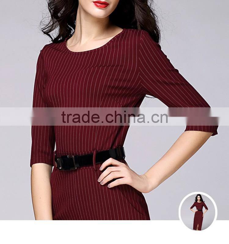 wholesale simple striped long dress with belt