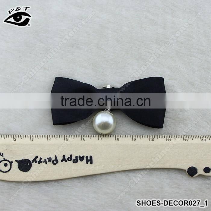 Black Satin Bowknot Deign Ornament for Shoe decoration with metal clip