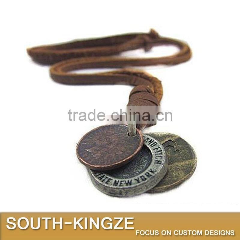 Retro Style Metal Necklace Pendant Leather Hanging Line