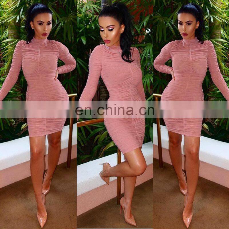 Europe And America Sexy Long Sleeve Package Hip One-Piece Dress