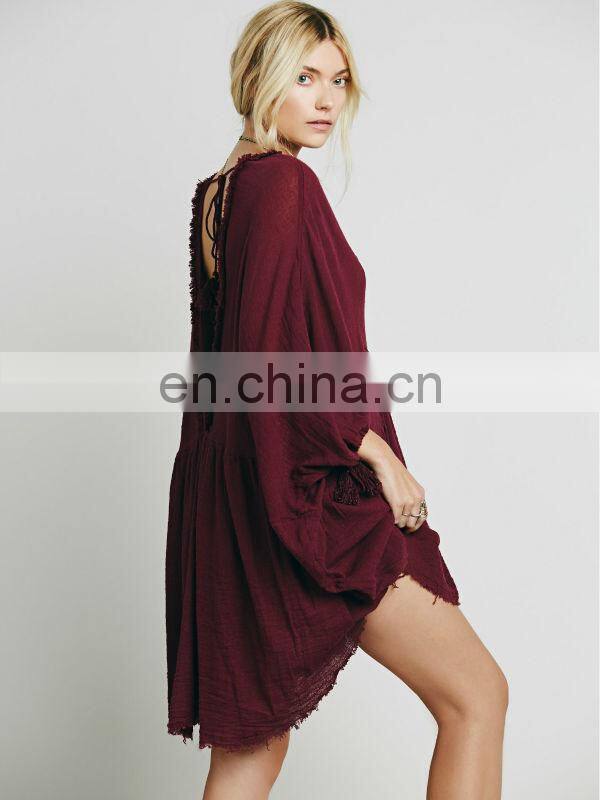 High quality raw hem cotton gauze dress fashion high low tunic dress
