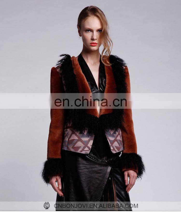Fashion Sheep Fur & Skin Jacket Mogolian Sheep Fur Trim Sheepskin Fur Coat Hot Sale Ladies Fur Dress