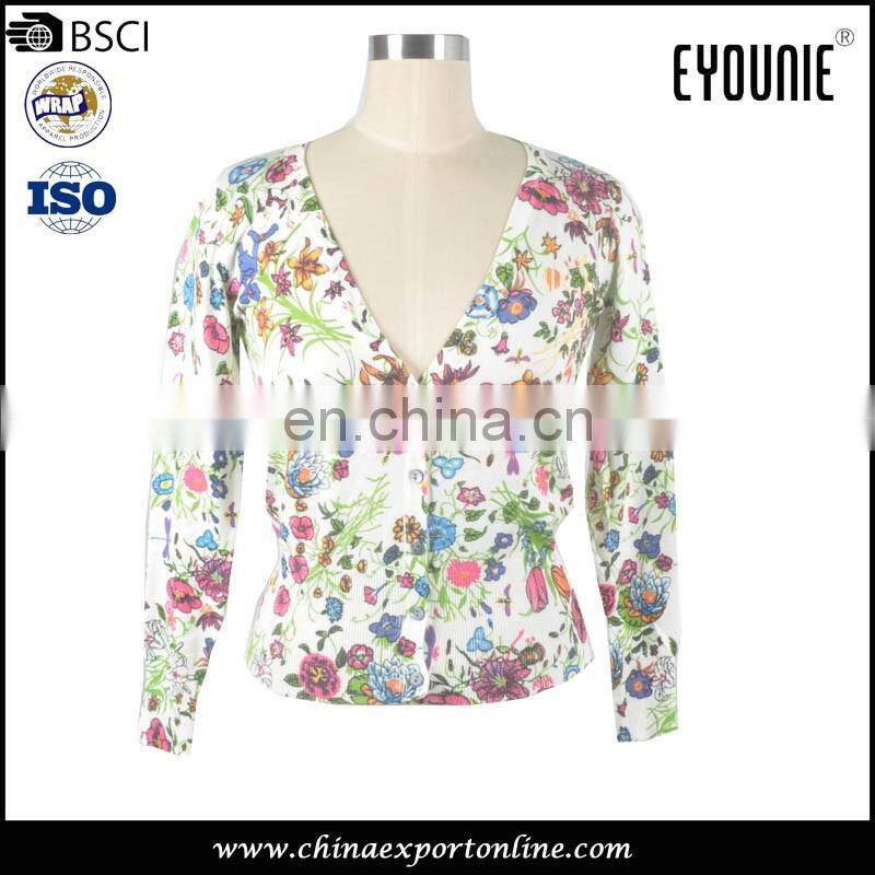 Tiger Viscose Printed Sweater Fabric Floral V Neck Cardigan 2016 Women
