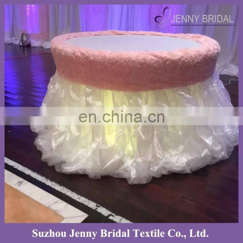 TC159A modern beautiful blush rosette top organza ruffled tutu table skirt