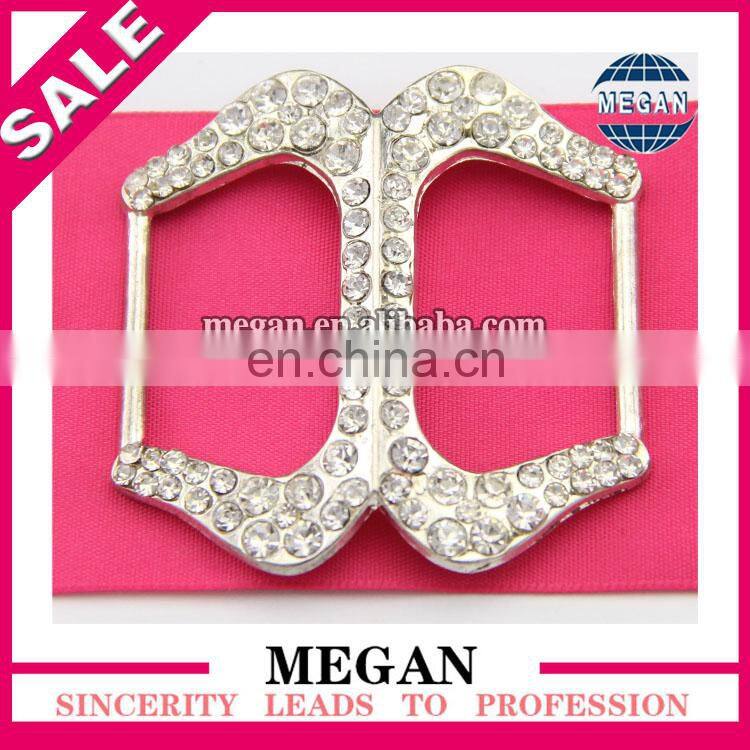 Fashion fancy rhinestone custom round bar buckles for invitation ribbon slider